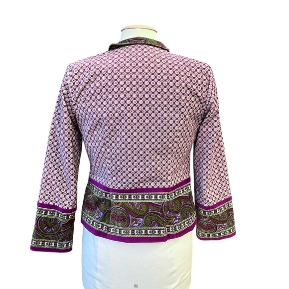 Isaac Mizrahi Velvet Bohemian Paisley Design Purple Grn Jacket Womens Size Small - Picture 4 of 7